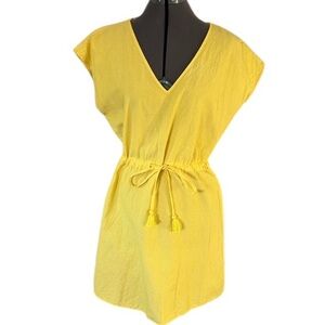 Yellow Lightweight Spring Summer Dress with Tassel Tie Waist Cinch